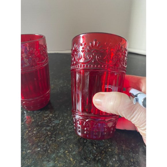 Ruby Red Embossed 5" High Drinking Glasses (Qty. 2) - Picture 2 of 6